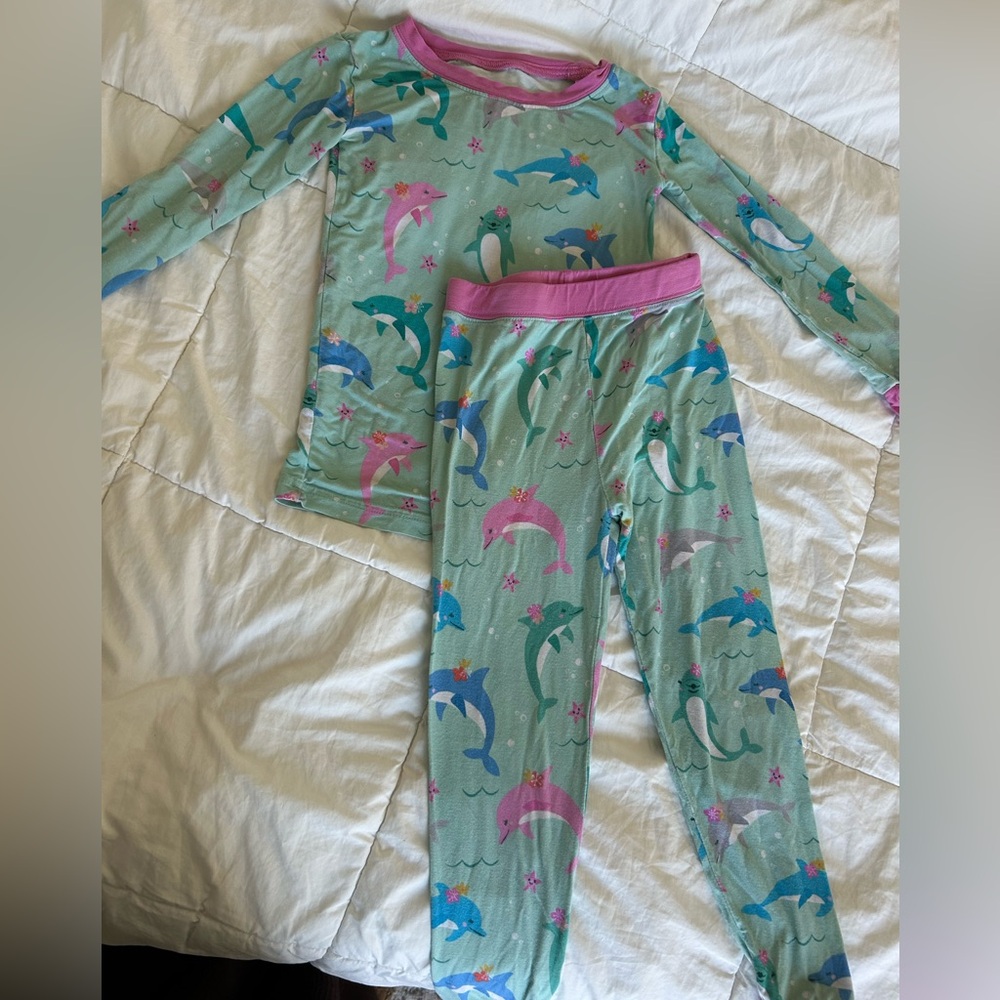 Little Sleepies Dolphin Pajama Set - Teal and Pink